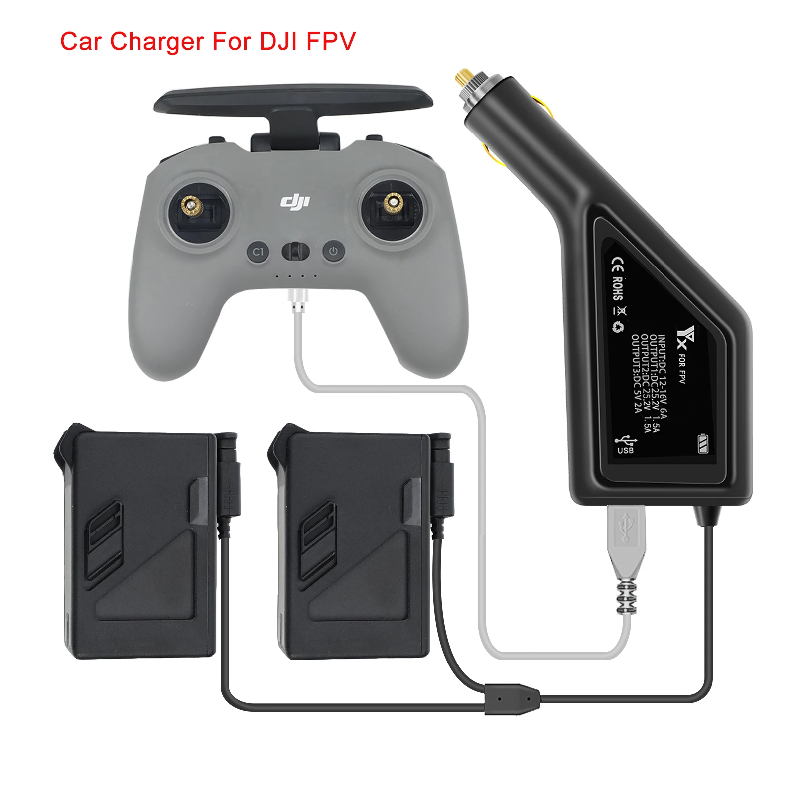 DJI FPV Car Charger Intelligent Battery Charging Hub FPV Car Connector USB Adapter Multi 3 In 1 Car Charger For DJI FPV