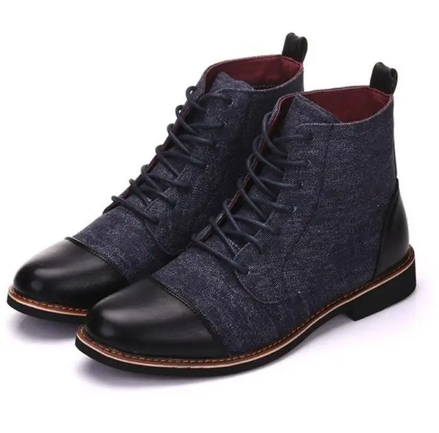 Winter Men Snow Boots Warm Plush Plus Size Men Boots Pointed Toe Winter Casual Leather Shoes Men Chelsea Boots Plus Size 39-48 - Цвет: Синий