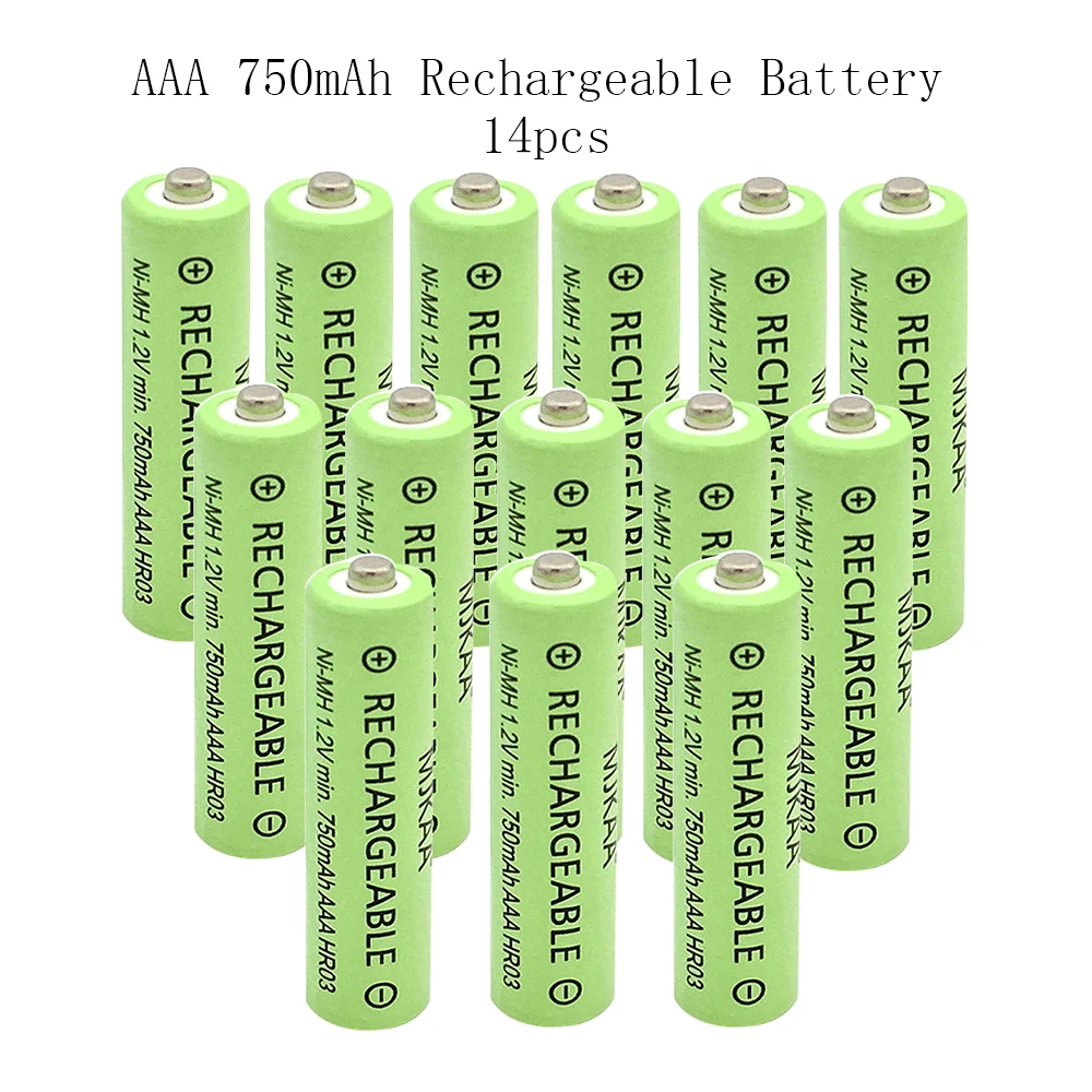 

14pcs AAA 1.2V 750mAh Ni-MH Rechargeable Battery Good Quality 1.2 V Nimh 3A Batteries For Remote Control