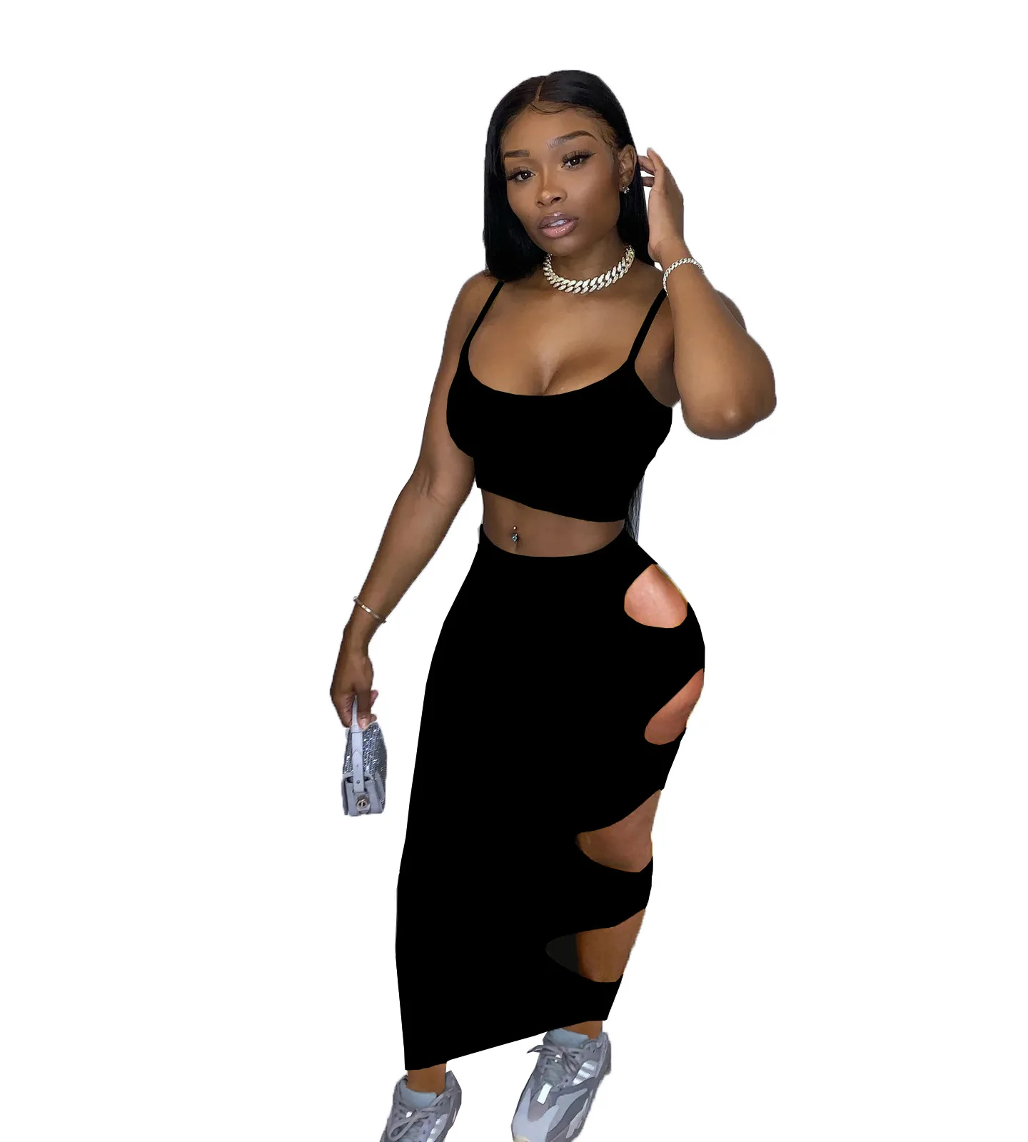 

Long Skirt and Top Set Sexy Top Cut Out Skirt Two Piece Skirt Set Dress Sets Conjuntos De Vestido Conjunto De Roupas Femininas