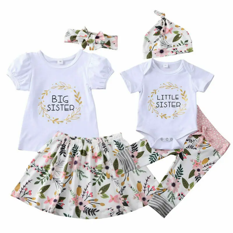 

Big/Little Sister Matching Outfits Kids Girl T-Shirt Tops Floral Skirt Pants