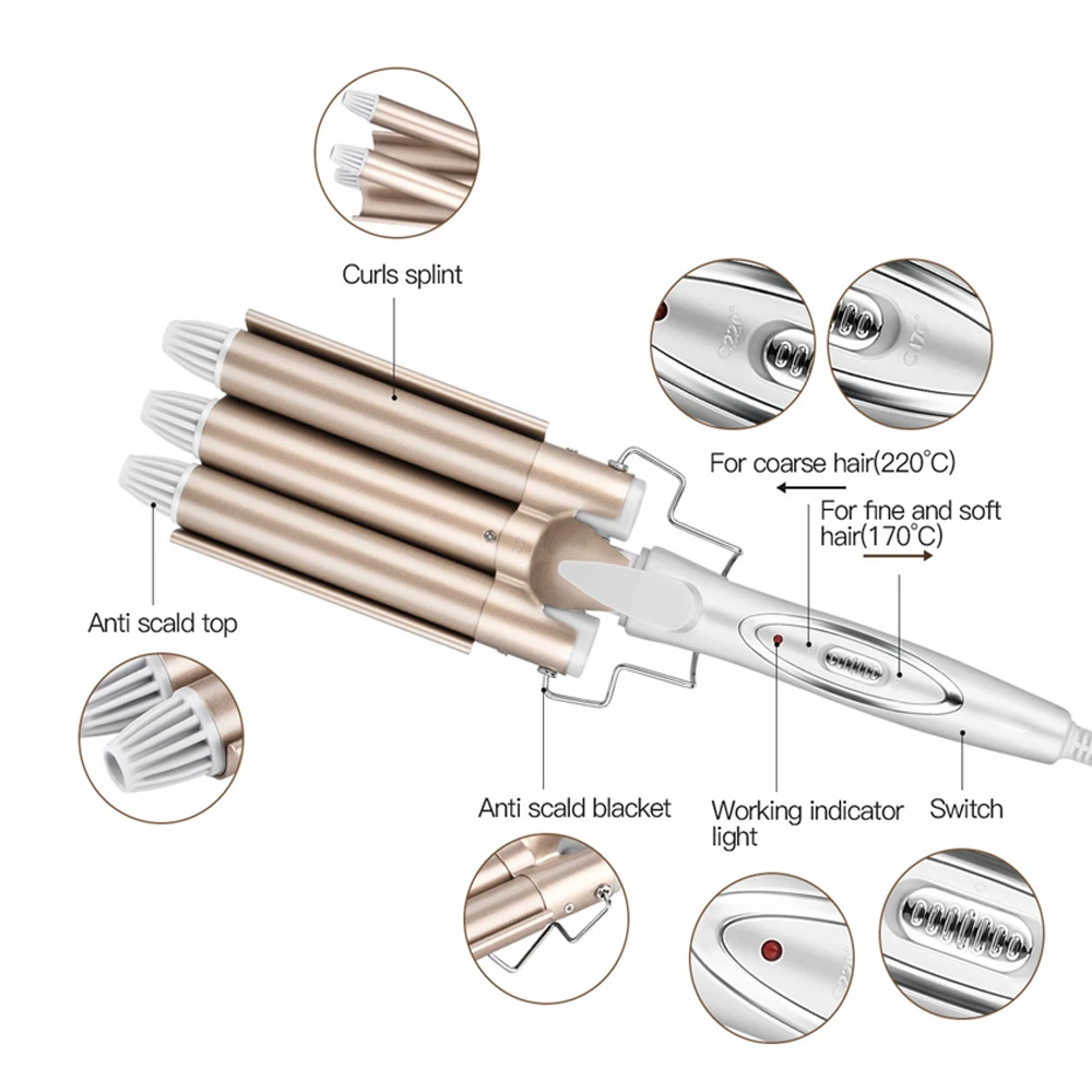 Щипцы для завивки волос керамические профессиональные 3 бочки 25 мм стайлер