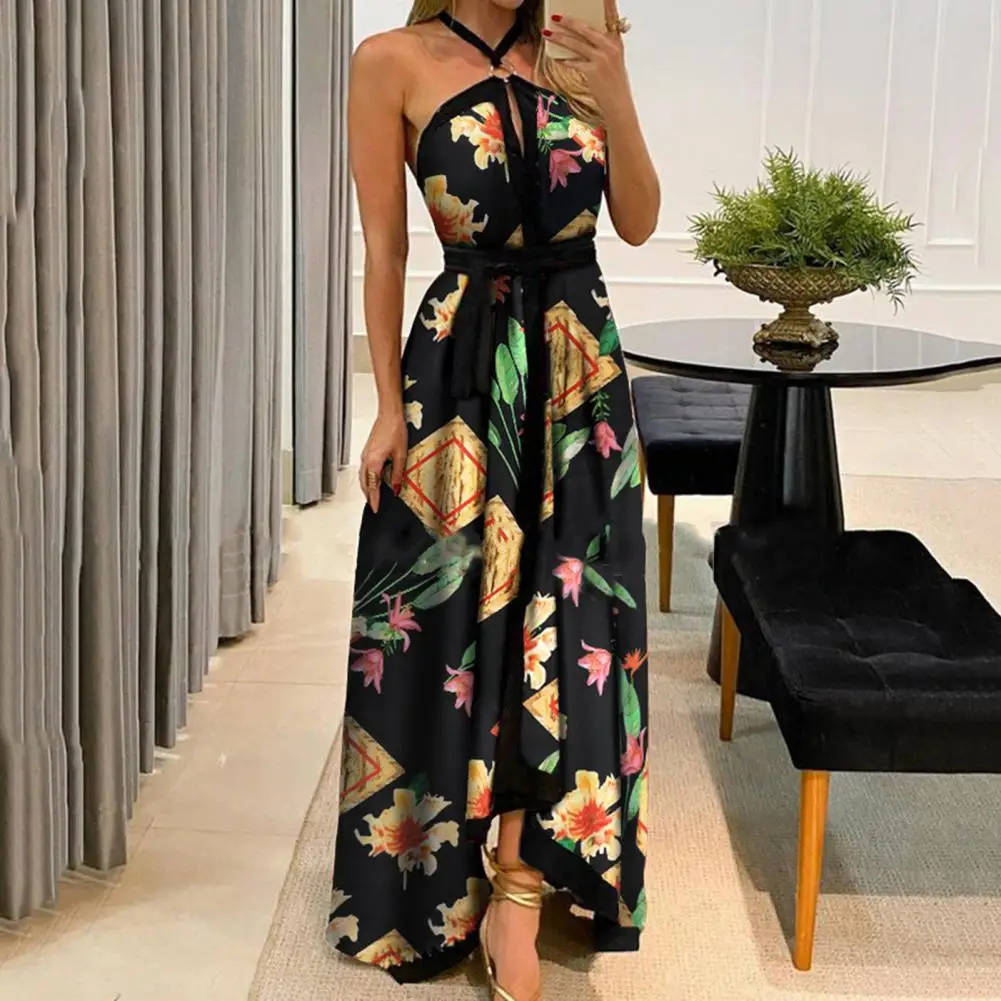 

2021 Summer New Floral Print Off Shoulder Women Dress Vintage Halter O Neck Strapless Maxi Dress Sundress Sexy And Charming