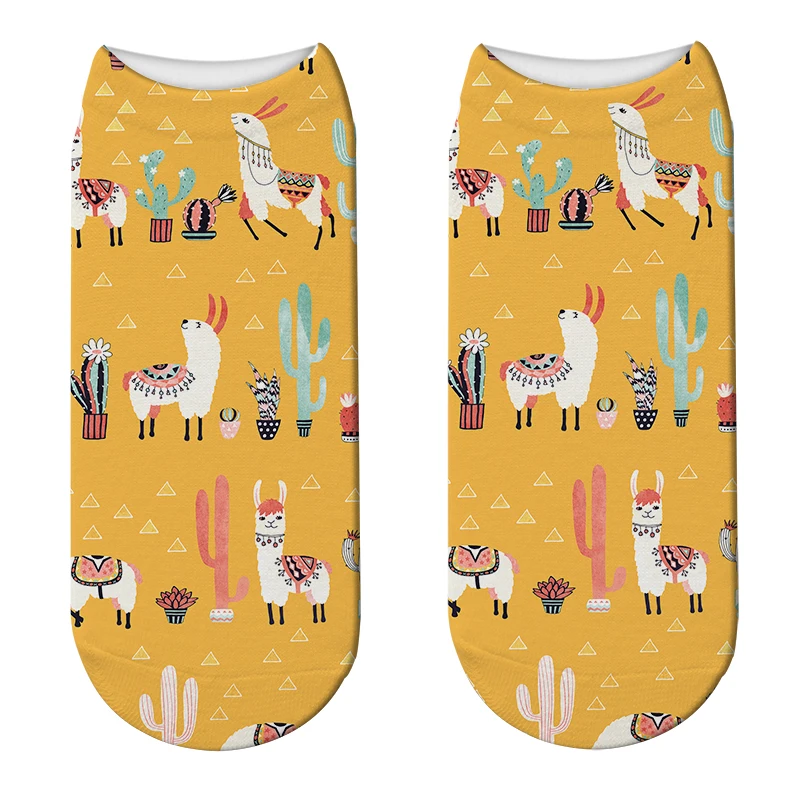 Модные носки 3D женские низкие до лодыжки с рисунком альпака кактуса хлопковые