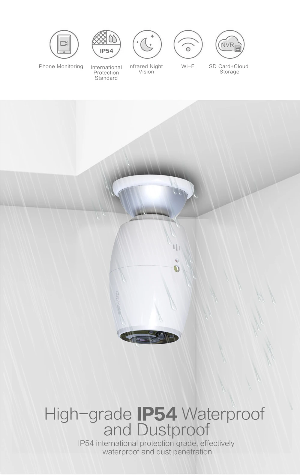 Камера Наружного видеонаблюдения с ИК-датчиком IP54 Wi-Fi HD 720P | Безопасность и защита