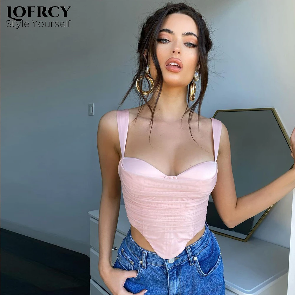 

Lofrcy укороченный топ Для женщин летнее платье с низким вырезом на спине Спагетти бюстье с ремешками элегантная однотонная обувь для вечерин...