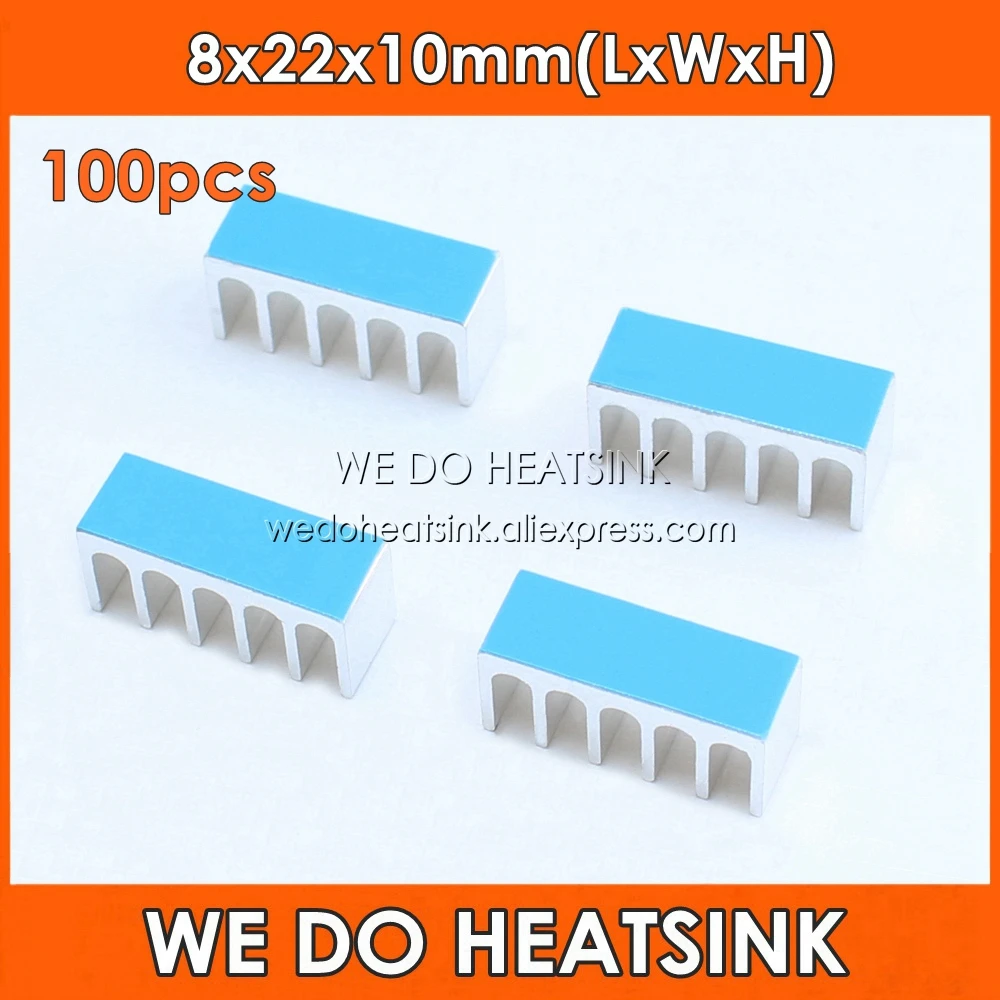 

WE DO HEATSINK 100pcs 8x22x10mm Aluminum Heatsink Radiator Cooler With Thermal Heat Transfer Tape