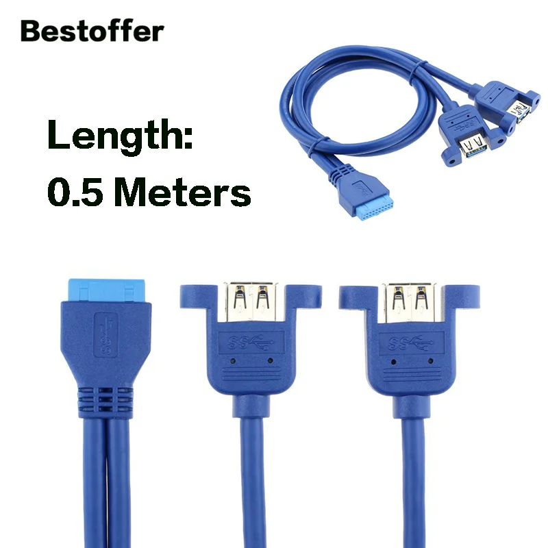 

0.5 Meters 2*USB 3.0 Type-A Female to 20 Pin Header Female Adapter Cable Cord