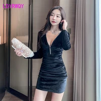 2021 new evening slim fit v neck dress sexy womens clothing office lady zippers knee length