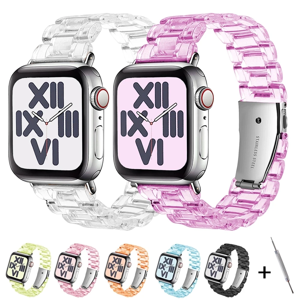 

Ремешок полимерный для Apple Watch 6 5 4 Band 42 мм 38 мм, браслет из прозрачной стали для iWatch 6 Series 5 4 3/2, 44 мм 40 мм