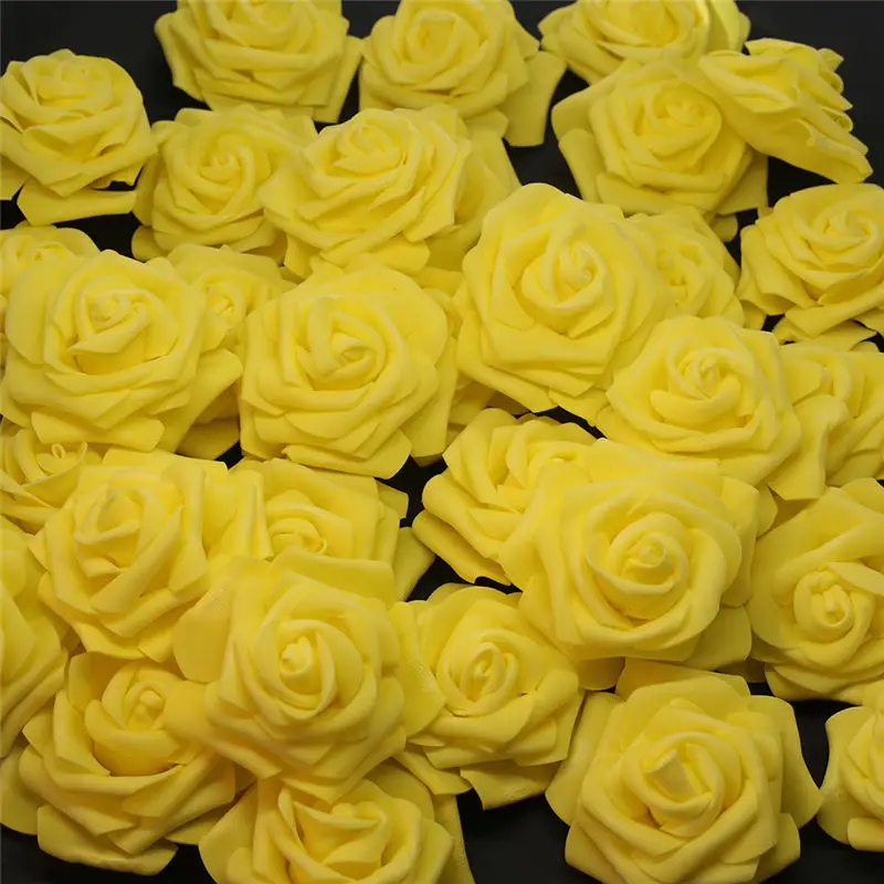 

10pcs-100pcs Yellow PE Foam Rose Flower Head Artificial Rose For Home Decorative Flower Wreaths Wedding Party DIY Decoration