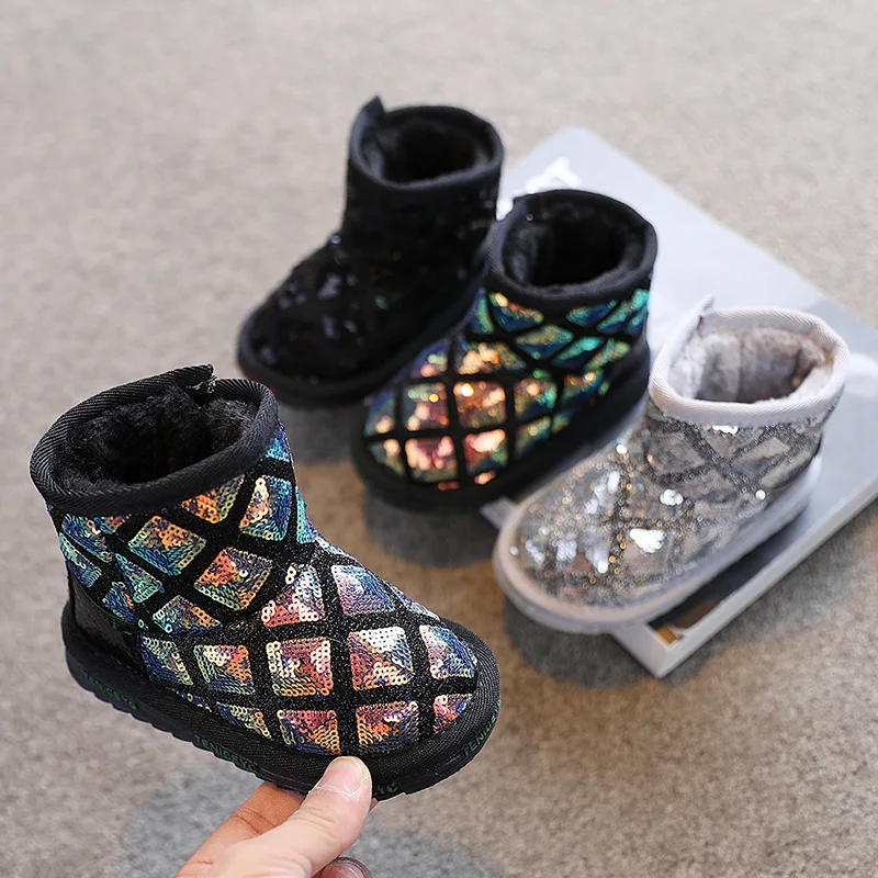 

Зимние ботинки для девочек 2021, Детские Зимние Новые короткие ботинки с блестками, Детские Модные теплые ботинки принцессы с бархатной подкл...