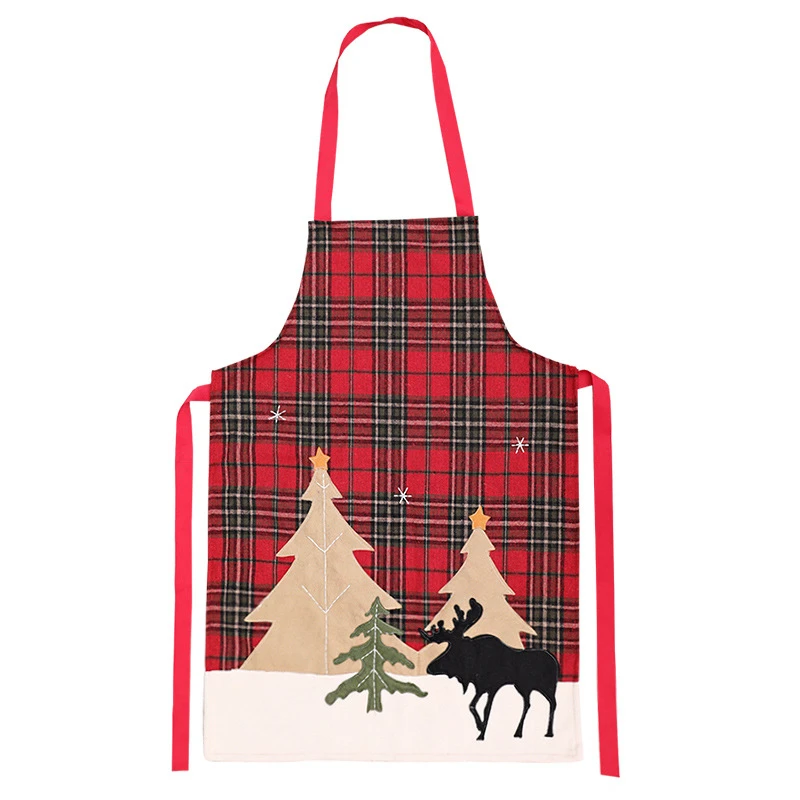 

6 Pcs Christmas Decorative Cotton Linen Plaid Apron Nordic Creative Kitchen Supplies For Party Cooking Baking Wholesale X2