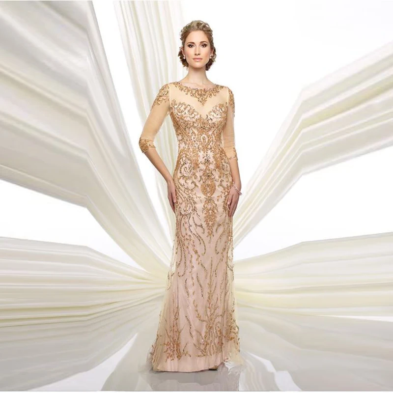 Новинка 2021 Роскошные платья для матери невесты с золотым бисером и круглым