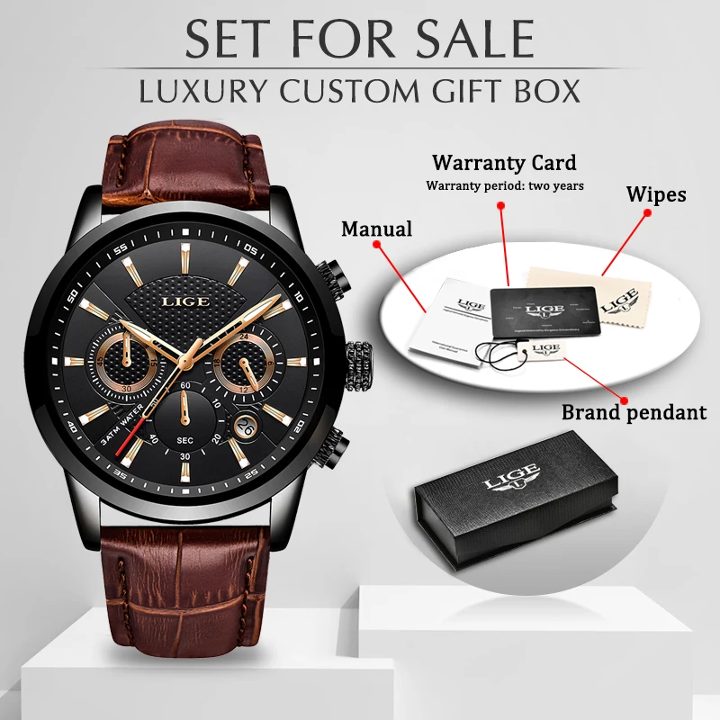 LIGE мужские часы люксовый бренд Модные деловые кварцевые для мужчин повседневные