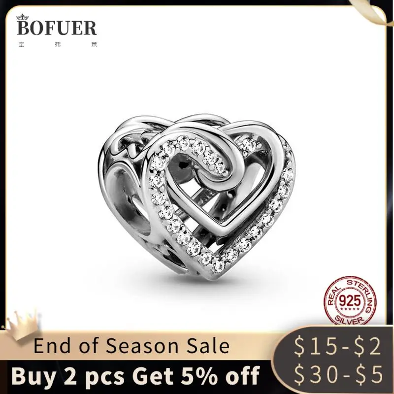 

2021 Valentine New 925 Sterling Silver Sparkling Entwined Hearts Charm Beads Fit Original Pandora Bracelet Silver 925 Jewelry