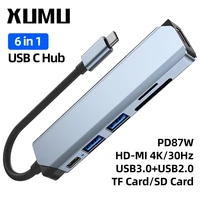 xumu 6 in1 docking station type c hub adapter usb 3 0 connector for laptop pc macbook converter hdmi tfsd card usb 2 0 splitter