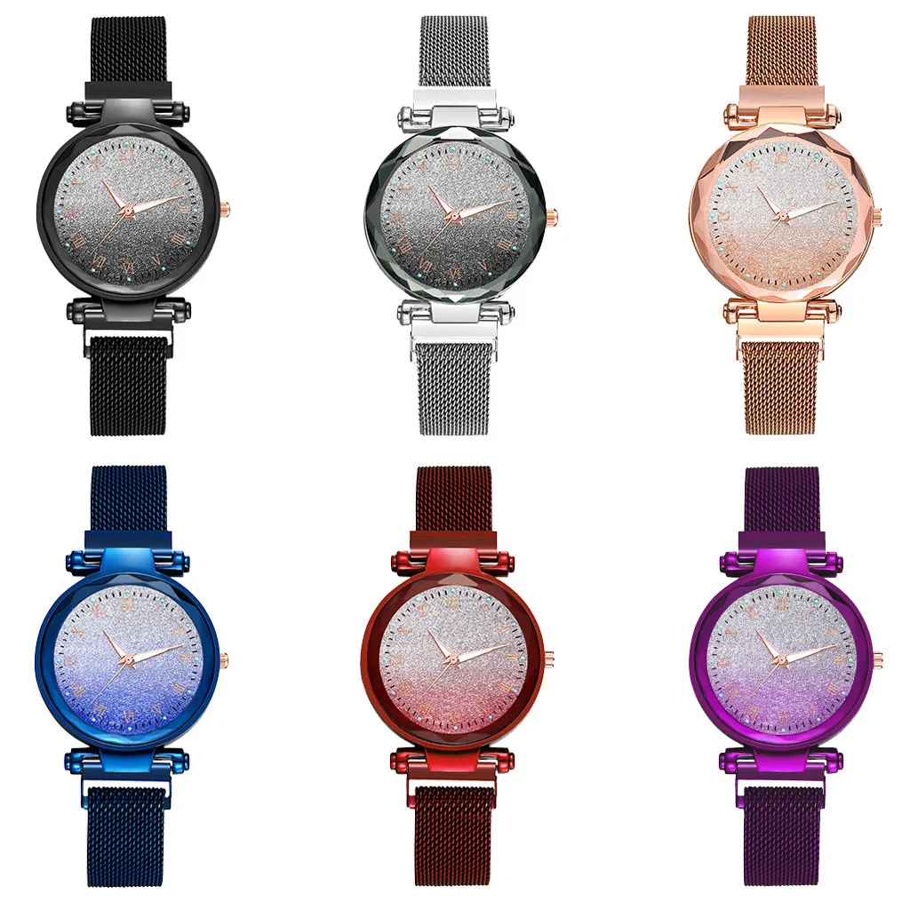 

Ladies Quartz Watch Fashionable Starry Gradient Color Roman Numeral Stainless Steel Magnetic Buckle Watch gift 50*