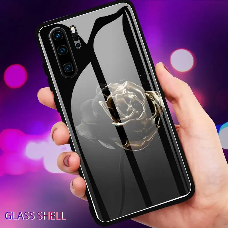 

Gold Black DIY Phone Case glass For Huawei P30 lite 20 por P9 10 Mate 10 9 Honor 8 X 9 10 NOVA 5 cover
