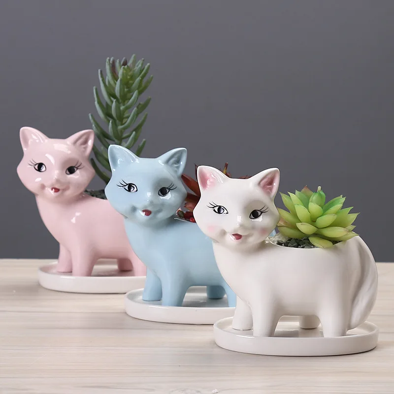 

Cartoon Animal Ceramics Flowerpot Cute Fox Flower Pot Succulent Cactus Plant Pots Home Decor Crafts Sculpture Garden Ornaments