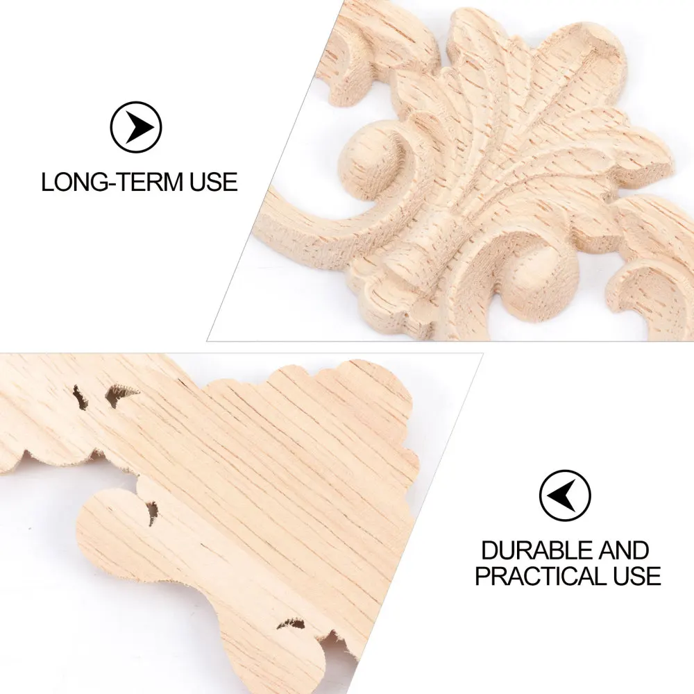 

6pcs Wood Sculpture Applique Wooden Flower Stickers Wood Trim Accessory