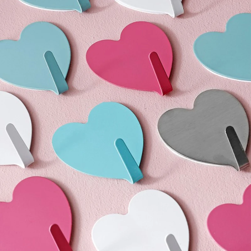 

10pcs Hook Nail Free No Trace Sticky Hook Girl Pink Peach Heart Room Decoration