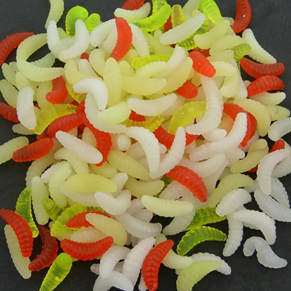

200 Pcs Artificial Fishing Lure Faux Maggot Grub Bionic Soft Worms Mixed Color Fish Bait Fish Accessories