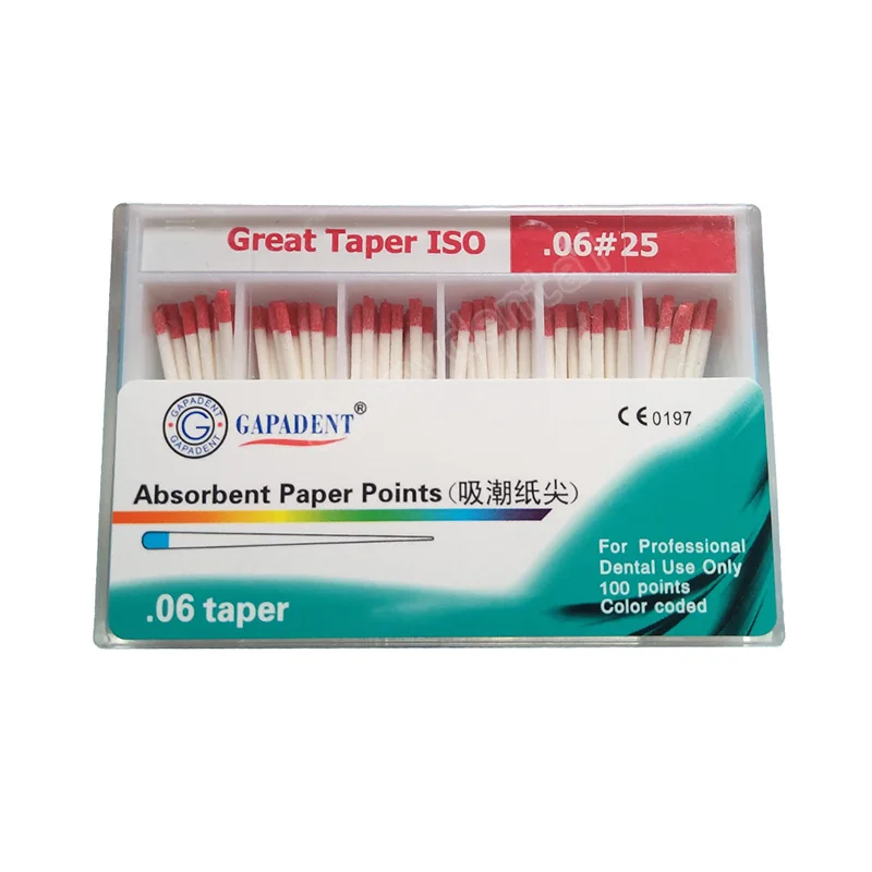 0 06 конические стоматологические абсорбирующие бумажные точки 100 шт./кор. 25 #