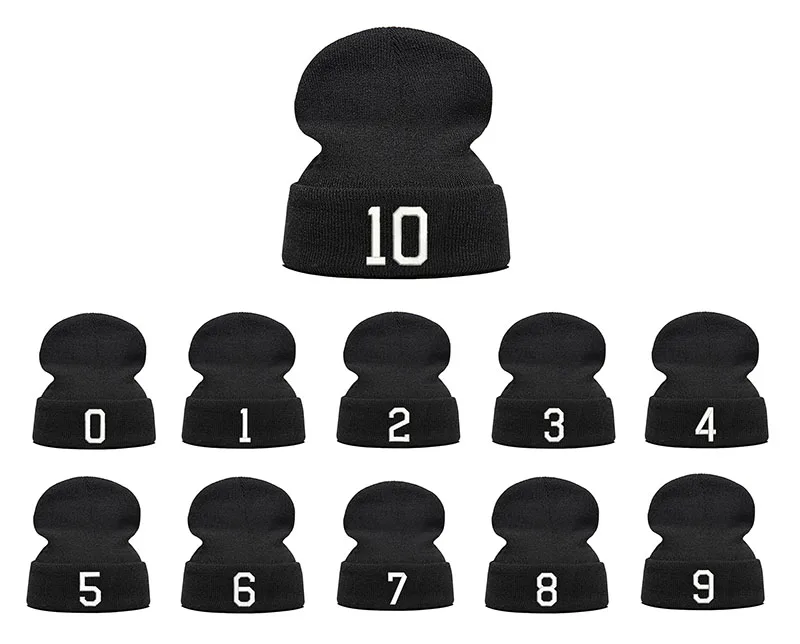 Fans Lucky Number 0-10, зимняя вязаная шапка с вышивкой, унисекс, хип-хоп, мужская, женская, уличная, танцевальная, облегающая шапка, повседневная, спортивная шапка