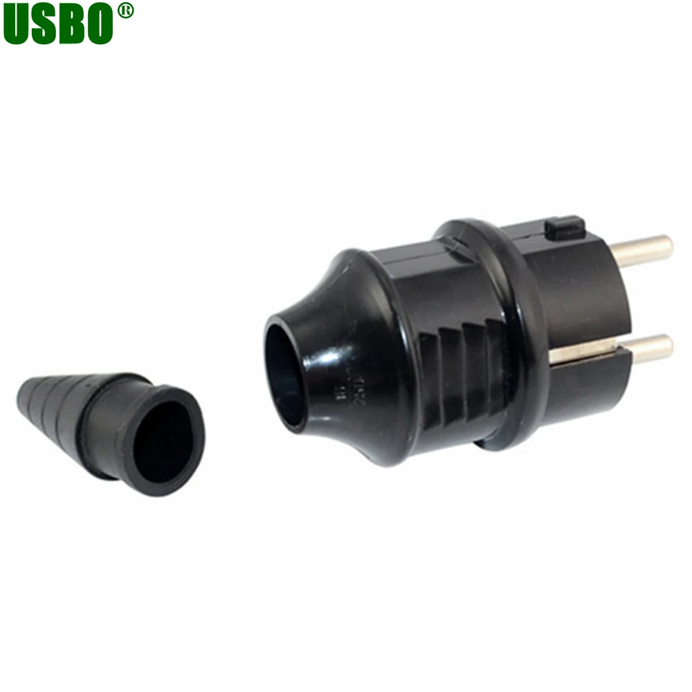 Black CE AC 250V 16A  EU Germany Waterproof Schuko Power Plug 2p Elcectrical Cable Connector Wired Adaptor Converter E-012 images - 6