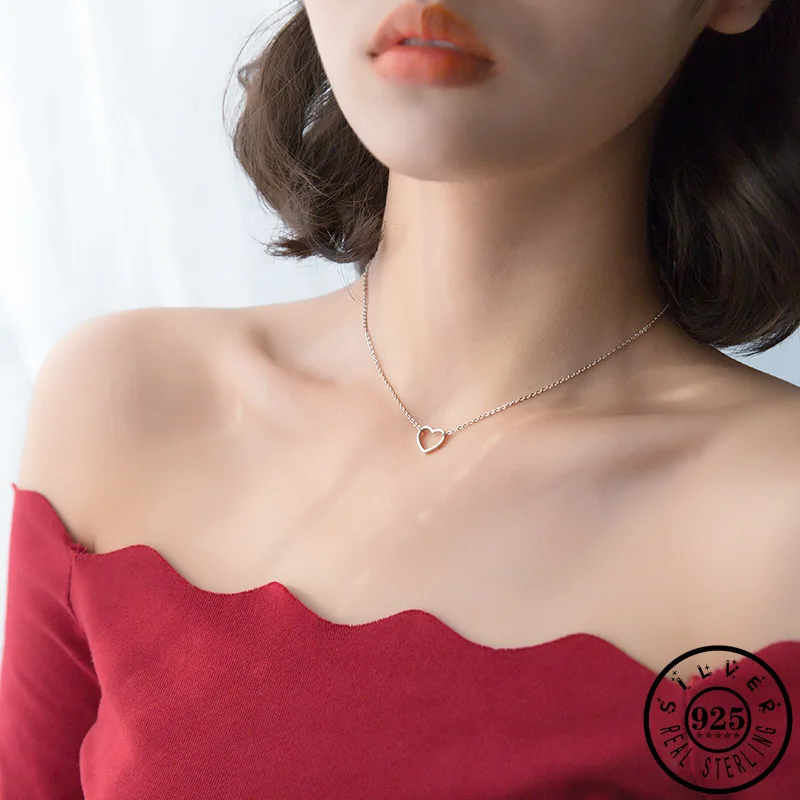 Розовое золото Цвет покрытием полый кулон сердце 925 серебро цепочка колье для