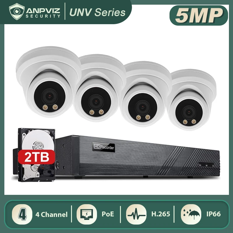 

Anpviz UNV Series 4CH NVR 5MP Full-color Dome POE IP Camera Security System Kit H.265 ONVIF Cams CCTV Video Surveillance Kit