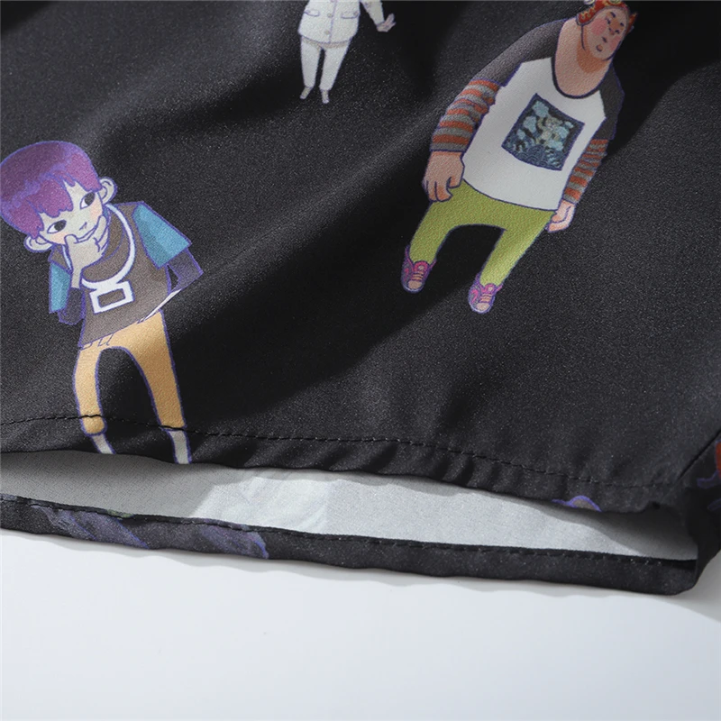 

2020Creative Print Long Sleeve Dress Shirts Hip Hop Harajuku Urban Casual Button Donw Streetwear Shirt Tops black Fashion Shirts