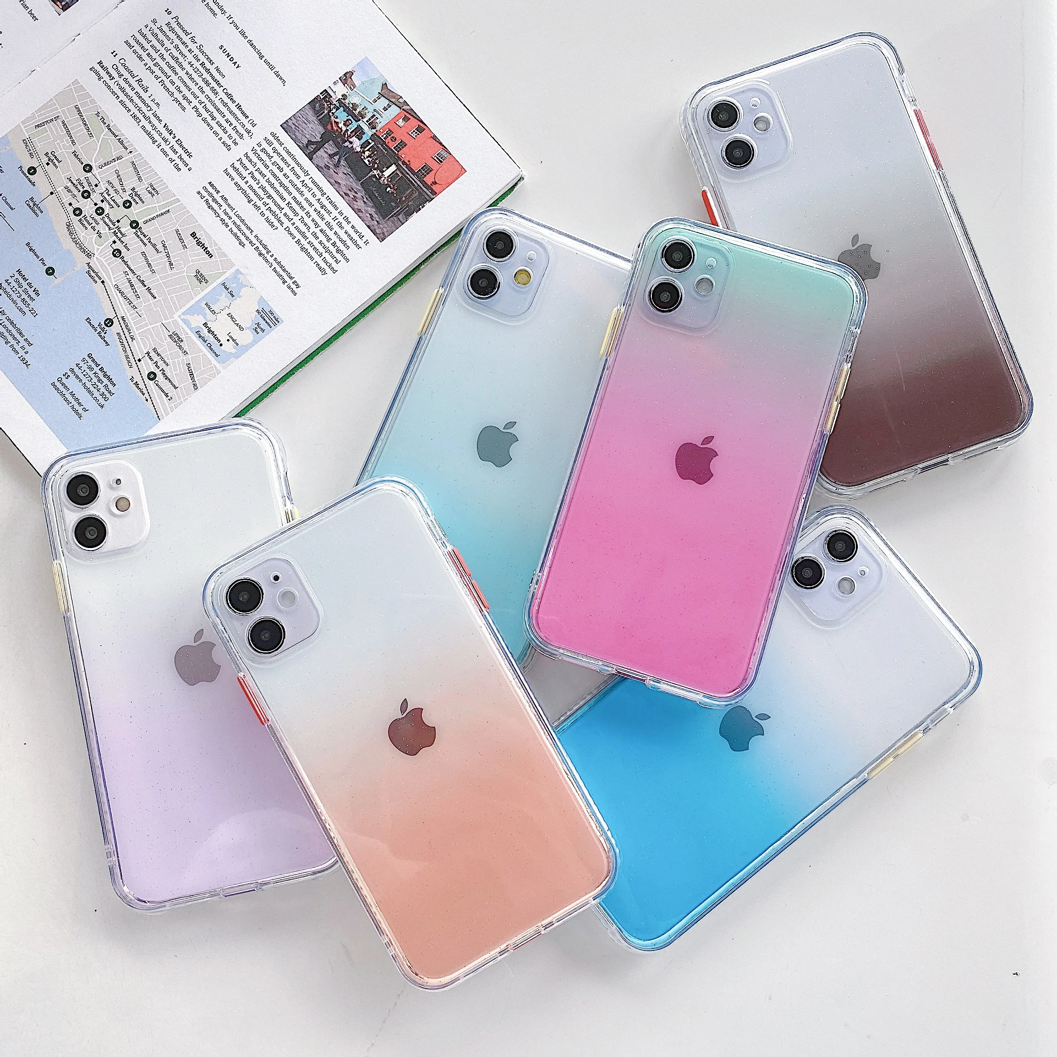 

Phone Case For iPhone 7 8 Plus X XS XR 11 12 13 Mini Pro Max SE 2020 Simple Flash Candy Color Transparent Protection Back Cover