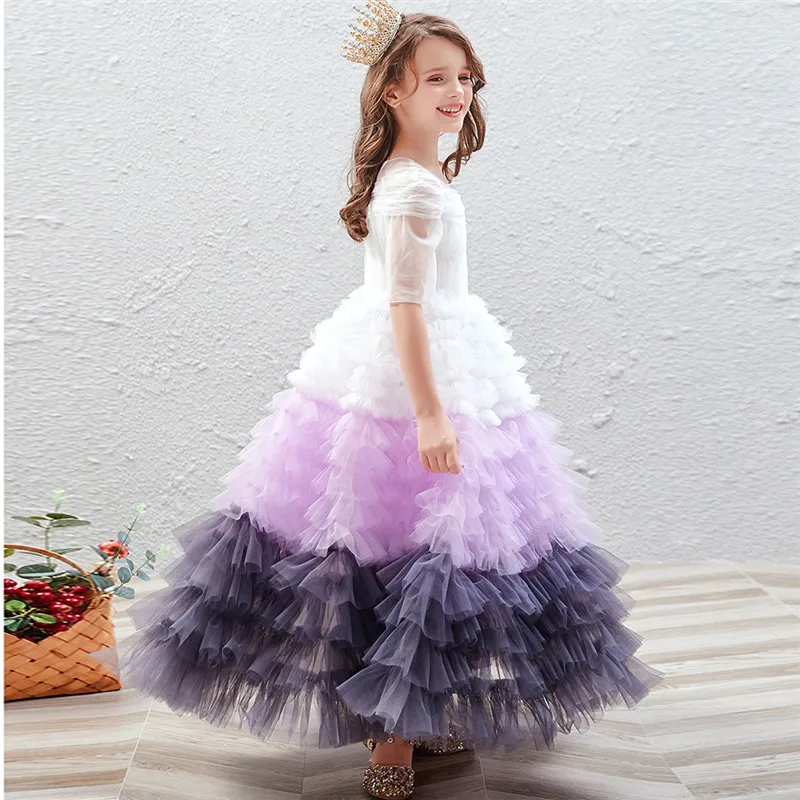 

Children Model Show Catwalk Luxury Communication Princess Ball Gown Layers Dress Girls Kids Birthday Evening Party Host Dress