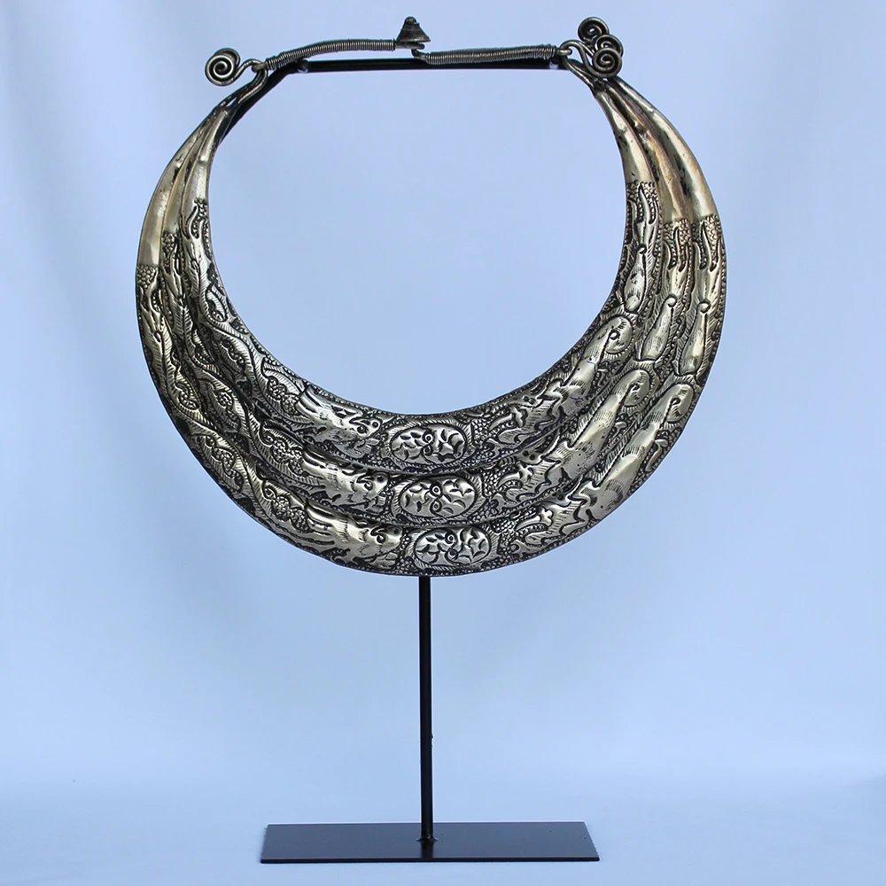 Miao silver necklace with iron stand, home decoration
