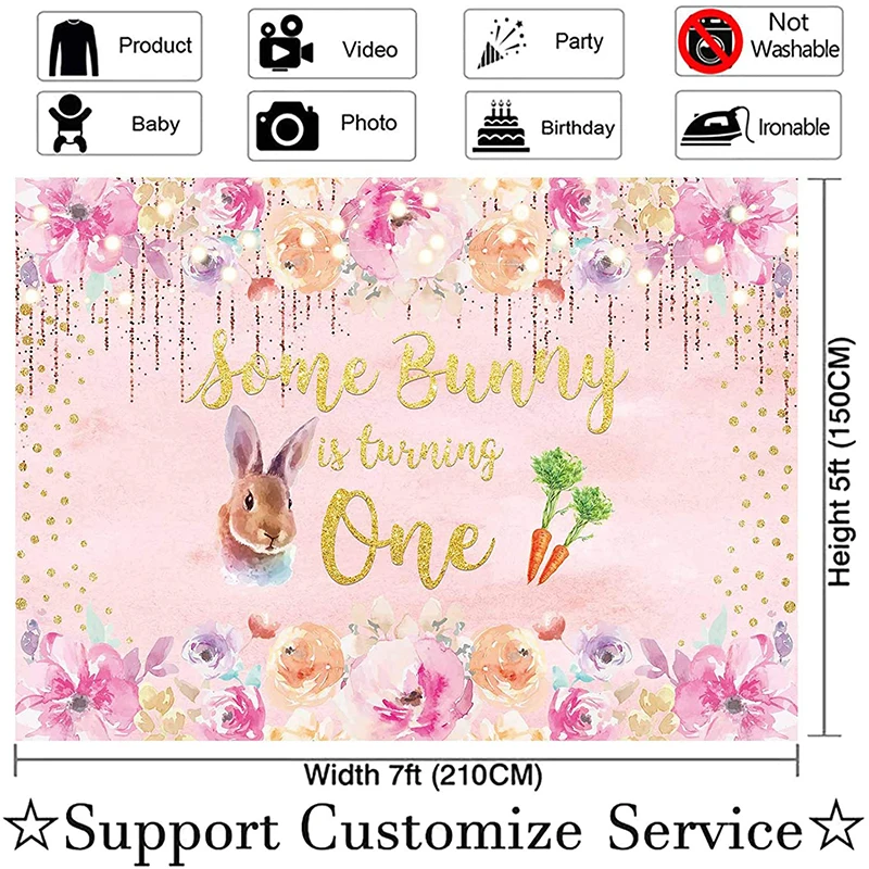 

Cartoons Rabbit Pink Flowers Happy Birthday Party Decoration Children Backdrop Photo Studio Props Photography Background Vinyl