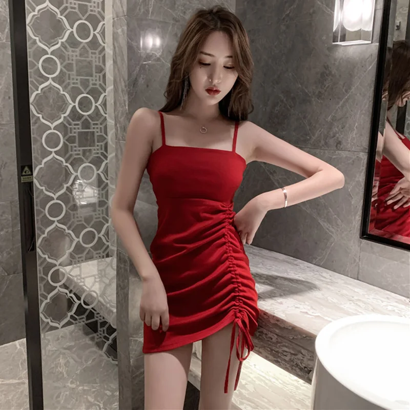 

New Women's Summer Night Shop Dress Sexy off-the-Shoulder Slip Dress Drawstring Slimming Sheath Dress long sleeve dress