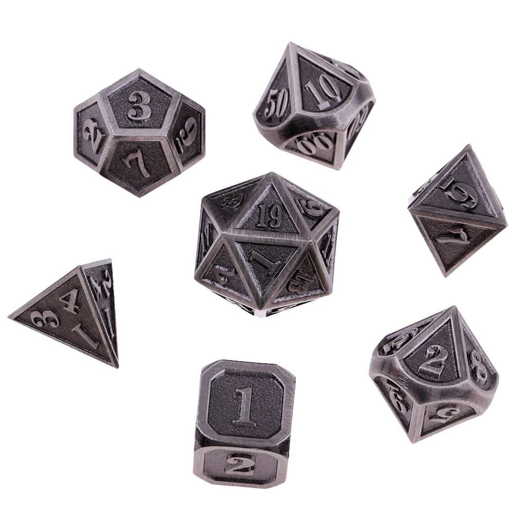 7 шт. тисненые тяжелые металлические многогранные кости набор для D &amp DnD RPG MTG