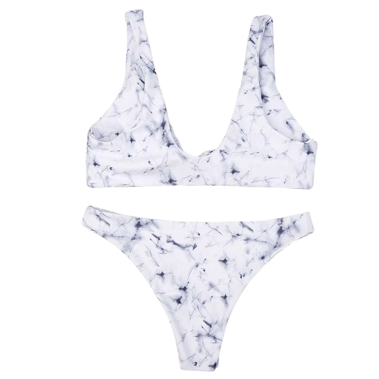 Женский пикантный бикини с мраморным принтом майка без рукавов трусики