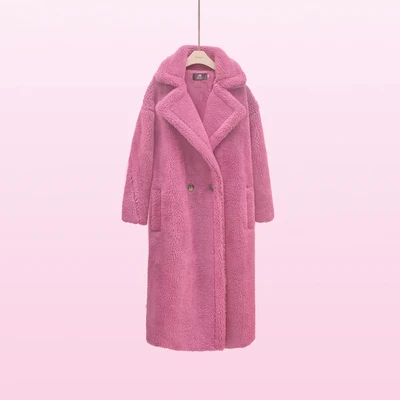 new women fashion faxu fur coat long coat oversized design warm protected - Цвет: rose pink