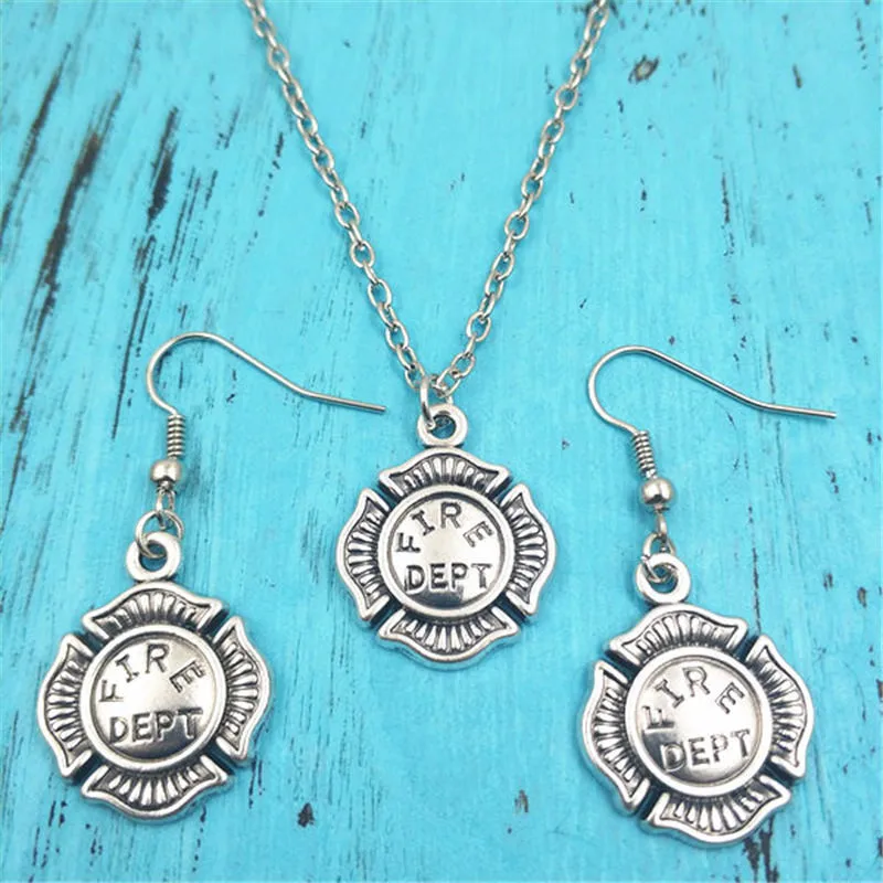 

Fire Dept Retro Vintage Earring Necklace Sets Jewelry Set Antique,Fashion Women Christmas Birthday Girl Gifts