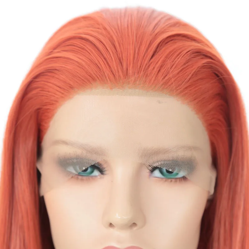 Длинные шелковистые прямые синтетические парики со шнуровкой спереди из