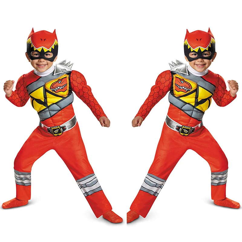 

Dinosaur Powers Team Superhero Costume for Boys Girls Muscle Jumpsuit Halloween Costumes Cosplay Anime Disfraces Kids Dress Up