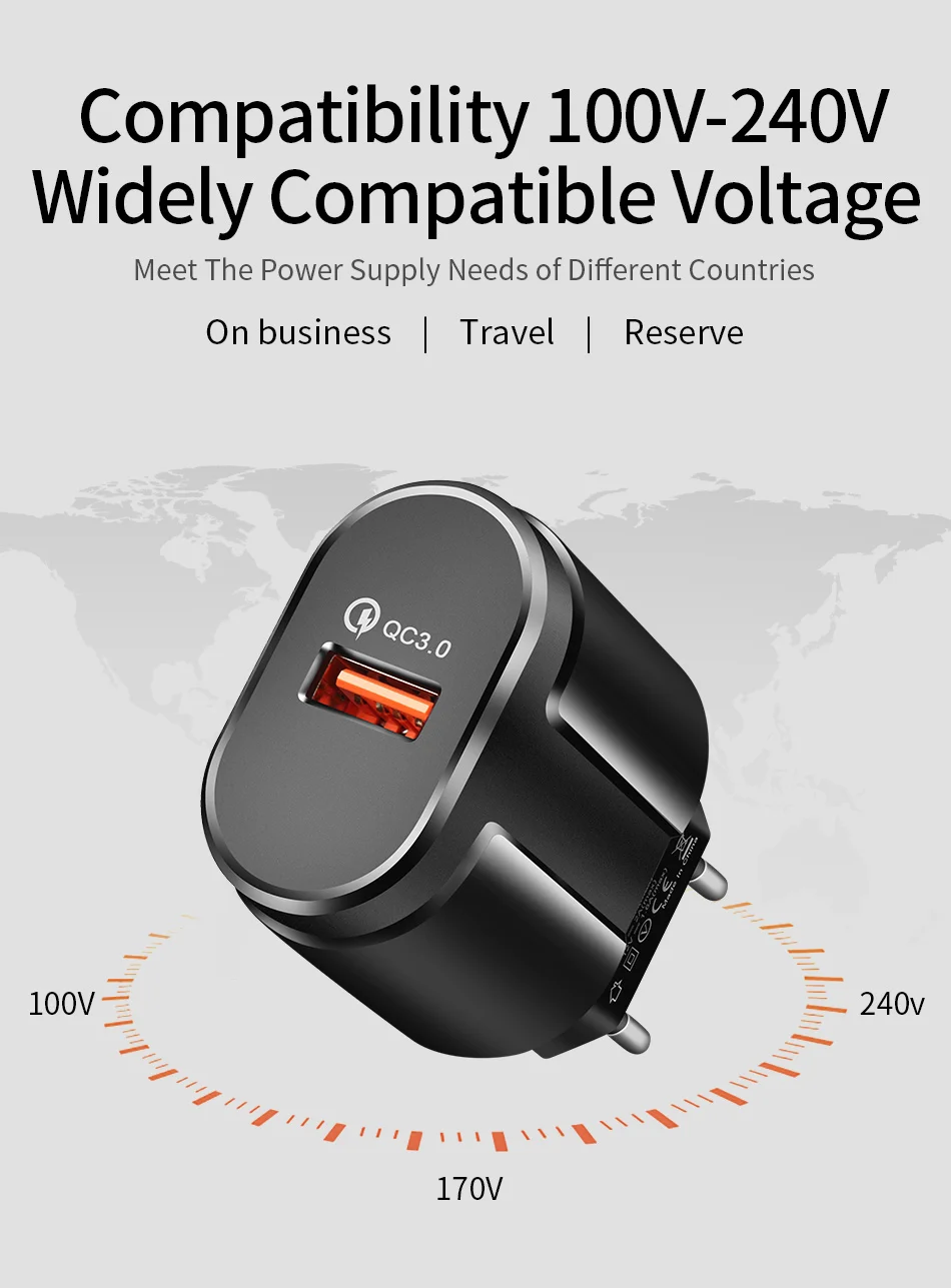 ROCK Quick Charge QC3.0 USB US EU Fast Charger Universal mobile phone charger Wall USB Charger Adapter for iPhone Samsung Xiaomi