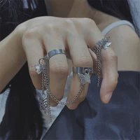 butterfly chain rings set for women 2021 fashion korean aesthatic vintage finger punk rings for girls resizeble grunge jewelry