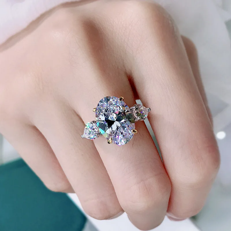 

Sterling Silver Sparkling 10*14mm Oval Multicolor High Carbon Diamond Wedding Rings For Women Fine Jewery Gifts