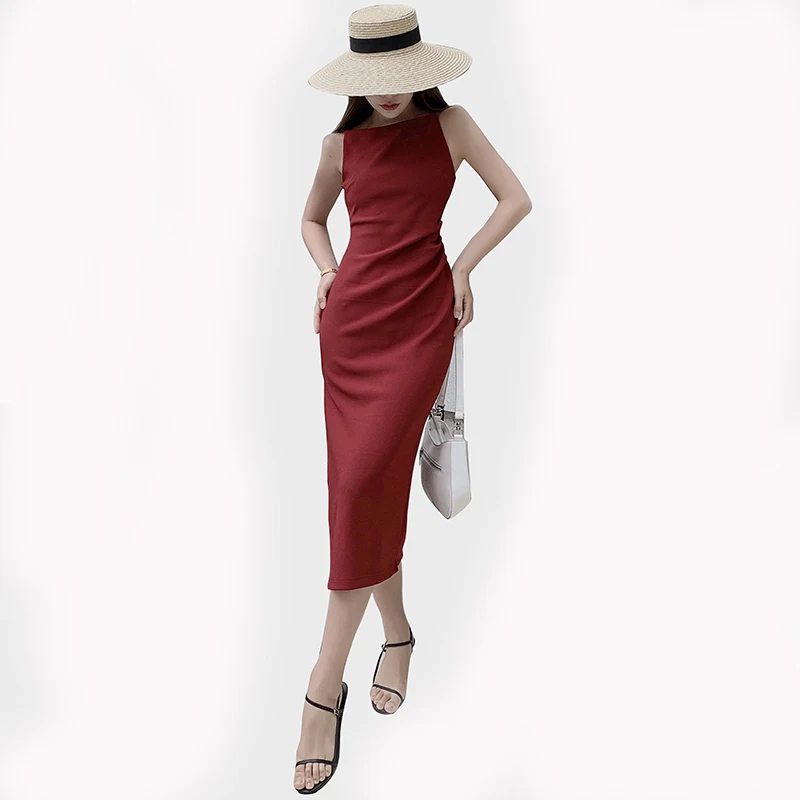 

Senior French condole belt dress temperament sense of a word shoulder female summer dresses