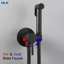 ULA Black Faucet Portable Bidet Sprayer Brass Toilet Bidet Faucet Hot Cold Water Bathroom Mixer Shattaf Valve hygienic shower