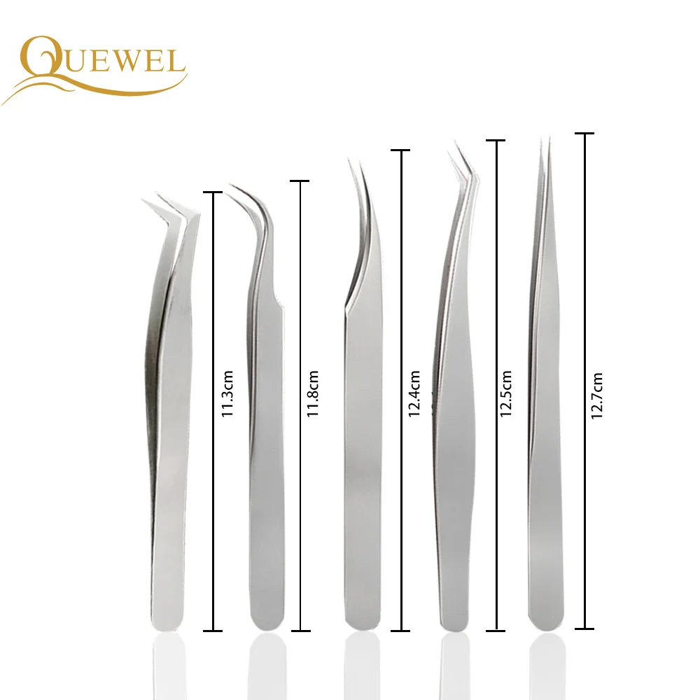 Quewel 5 шт./компл. Пинцет для ресниц Премиум матовый серебристый пинцет нержавеющая